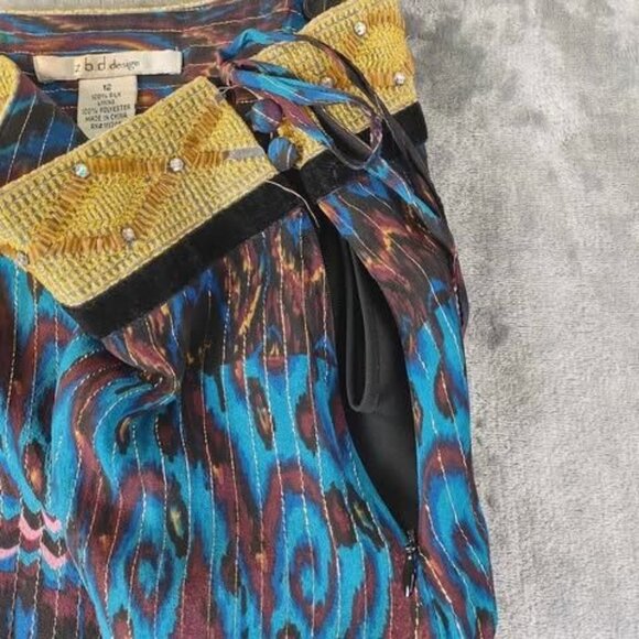 ZBD Design Womens Silk Skirt 12 Multicolor Beaded Ikat Boho Maxi Festival Unique - Picture 6 of 9